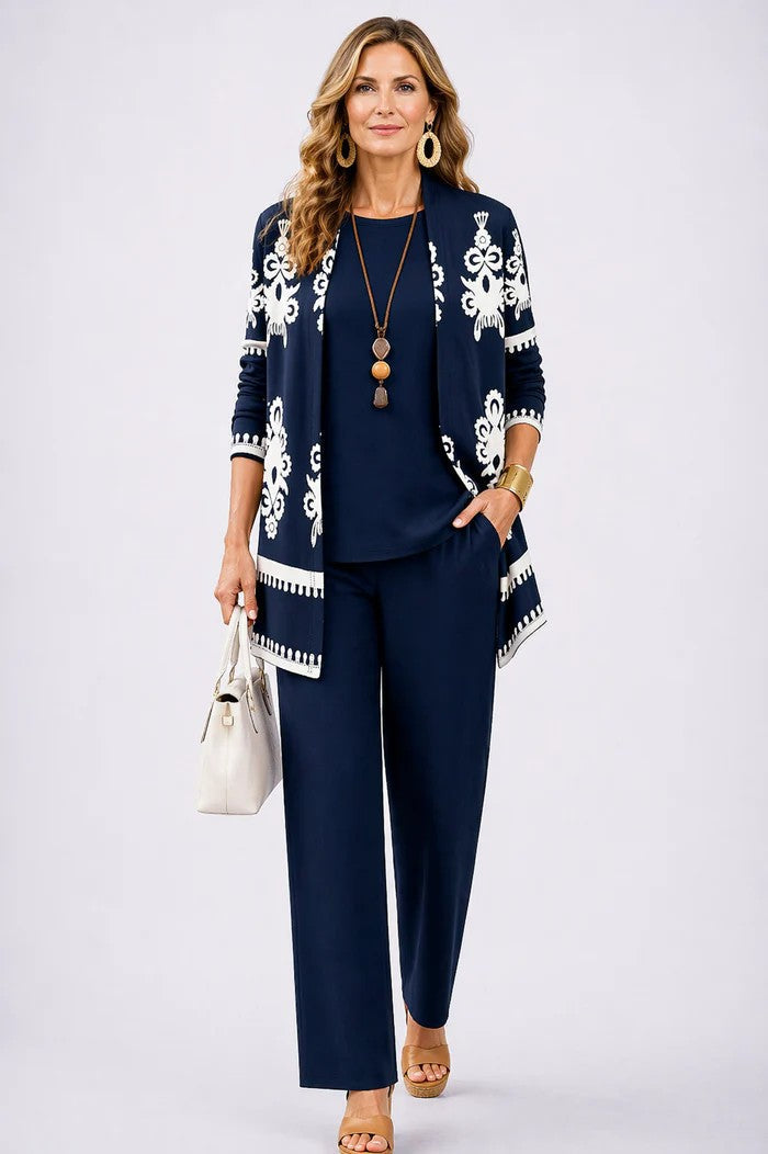 Patience | Women's Floral Long Sleeve Straight Leg Three Piece Set