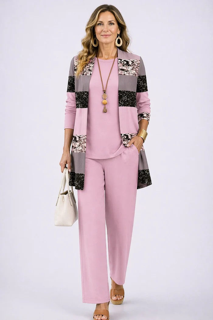Patience | Women's Floral Long Sleeve Straight Leg Three Piece Set