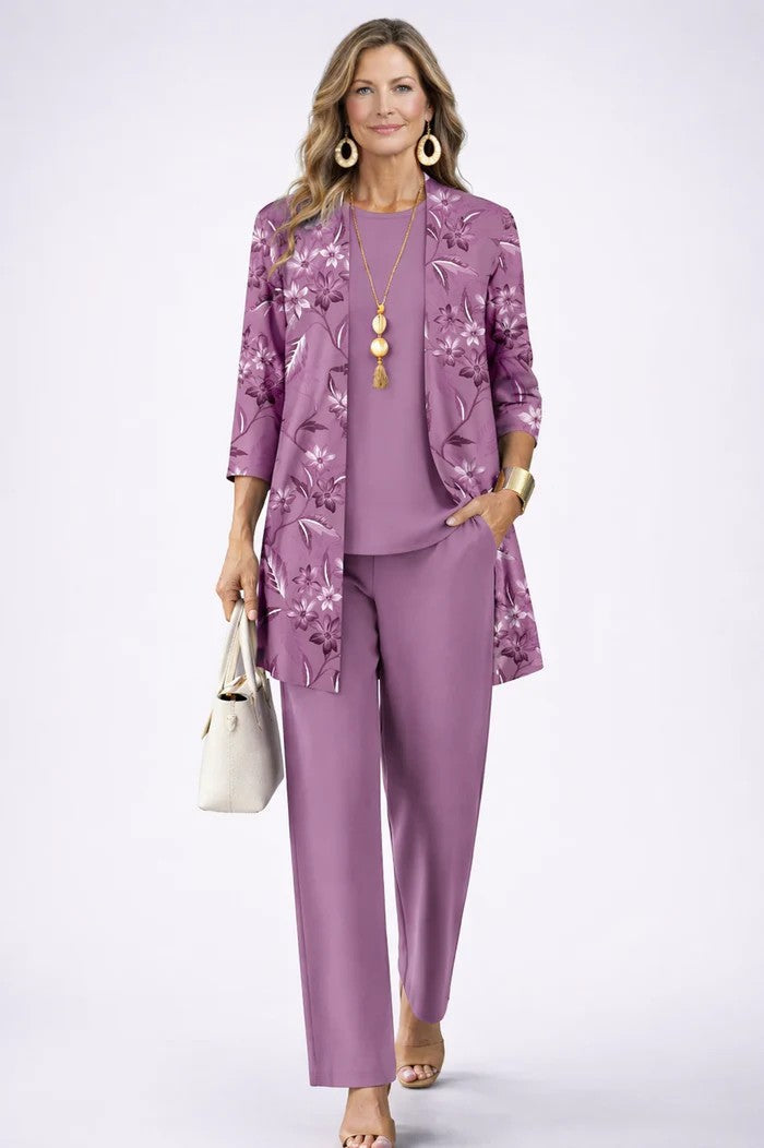 Patience | Women's Floral Long Sleeve Straight Leg Three Piece Set