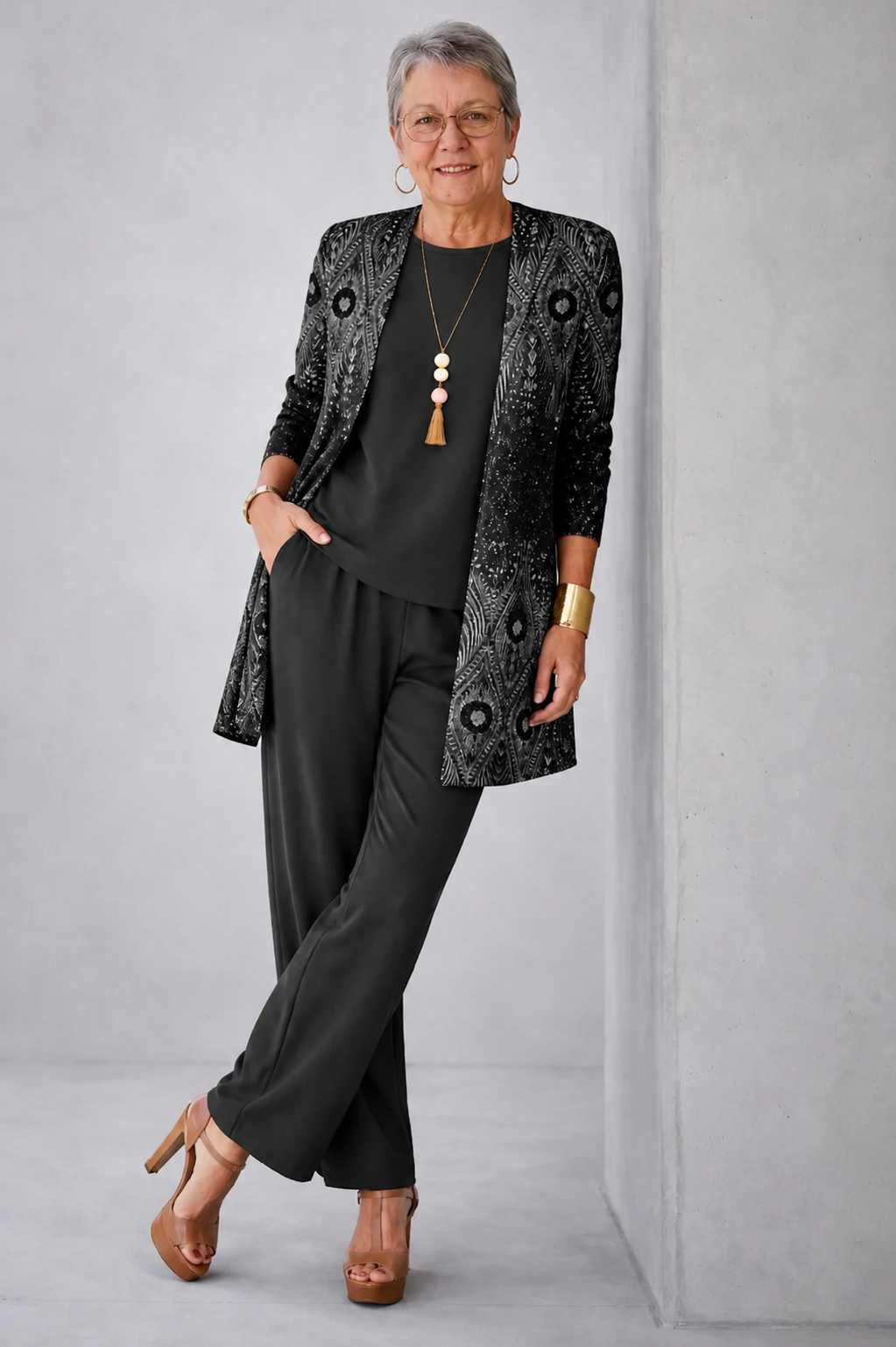 Pearl | Women's Patterned Long Sleeve Straight Leg Three Piece Set