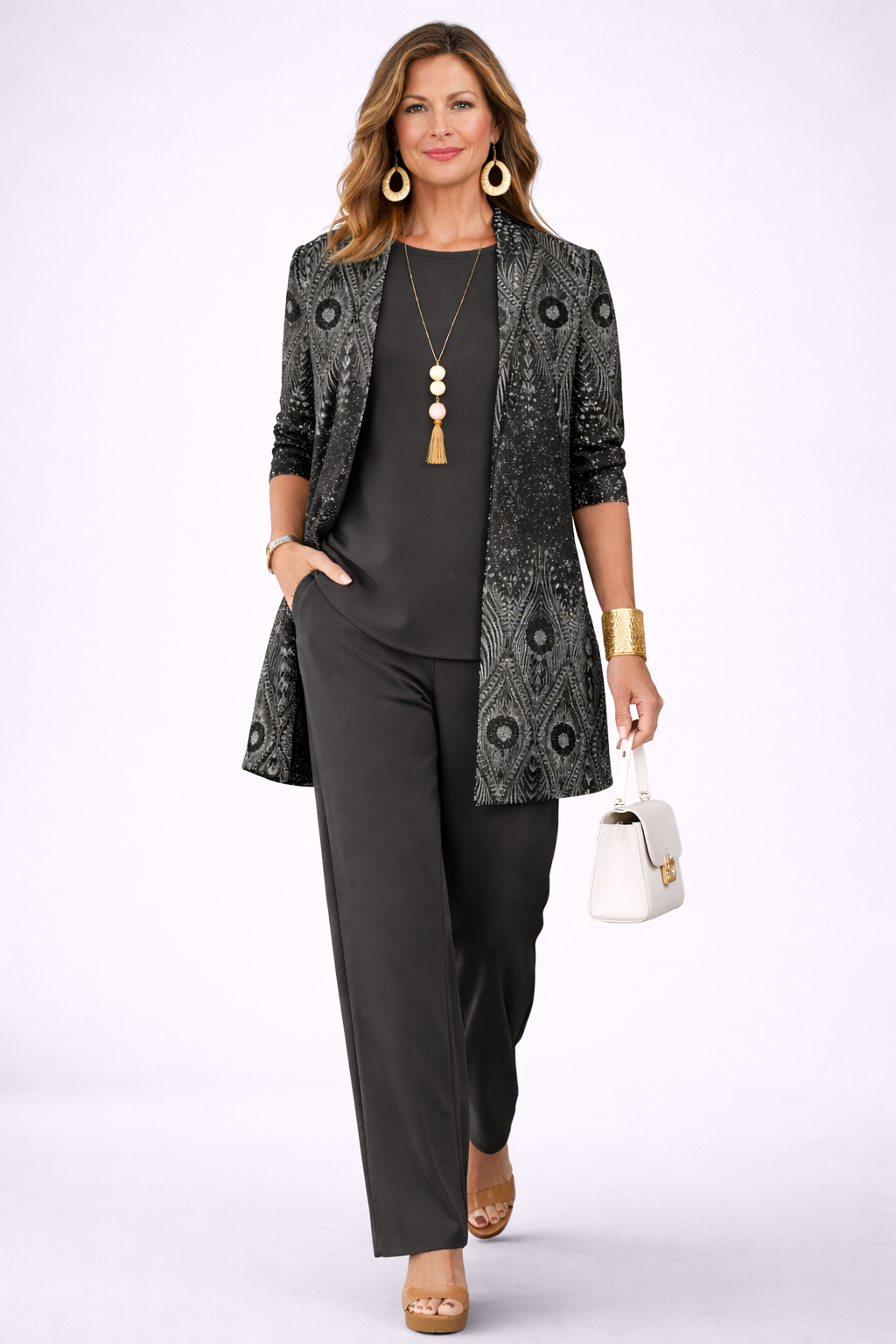 Pearl | Women's Patterned Long Sleeve Straight Leg Three Piece Set