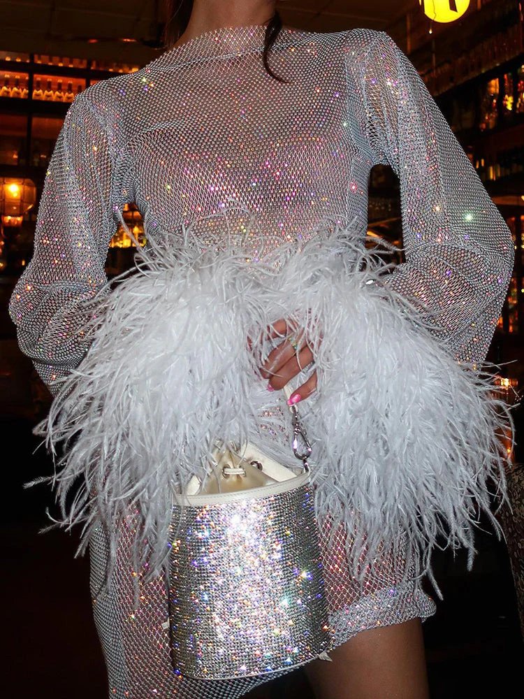 Phoebe | Women's Long Sleeve Boat Neck Sequin Grad Party Mini Dress
