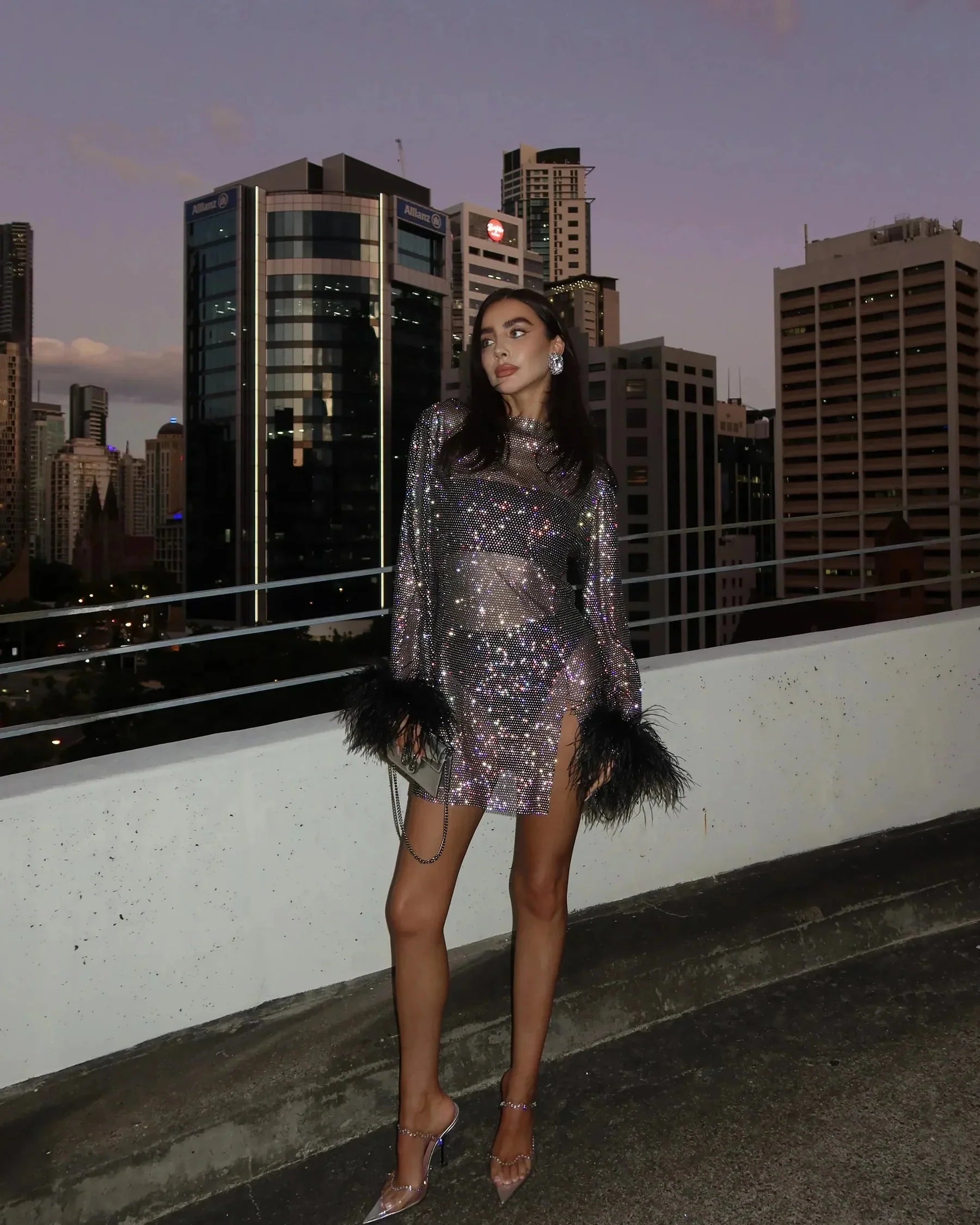 Phoebe | Women's Long Sleeve Boat Neck Sequin Grad Party Mini Dress