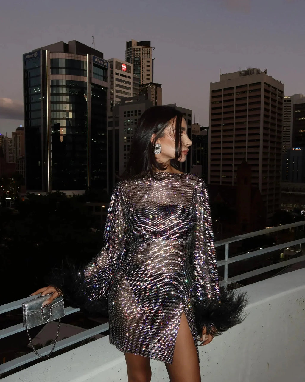 Phoebe | Women's Long Sleeve Boat Neck Sequin Grad Party Mini Dress