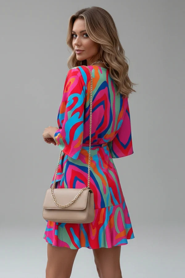 Polly | Women’s V Neck Wrap Waist Tie Summer Mini Dress