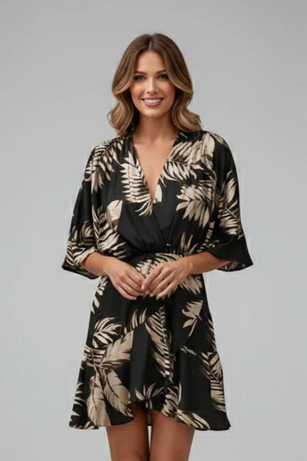 Polly | Women’s V Neck Wrap Waist Tie Summer Mini Dress