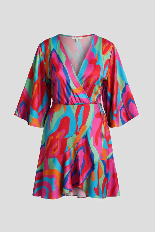 Polly | Women’s V Neck Wrap Waist Tie Summer Mini Dress
