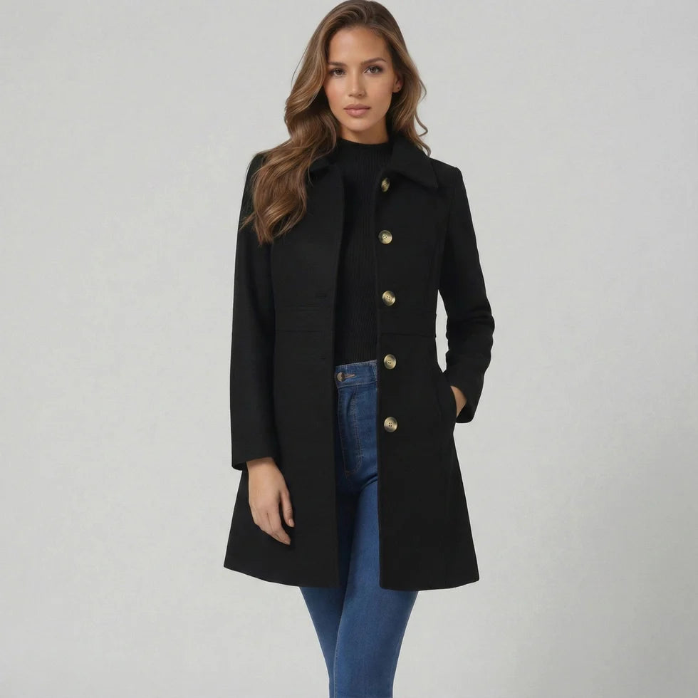 Portia | Women’s Collared Single Breasted Mid Length Coat