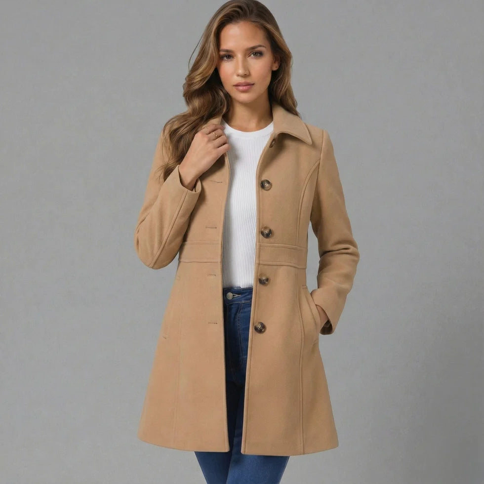 Portia | Women’s Collared Single Breasted Mid Length Coat