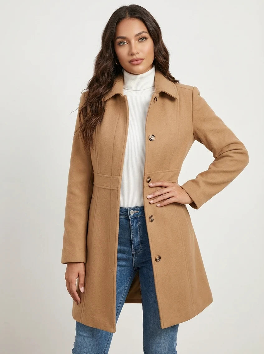 Portia | Women’s Collared Single Breasted Mid Length Coat