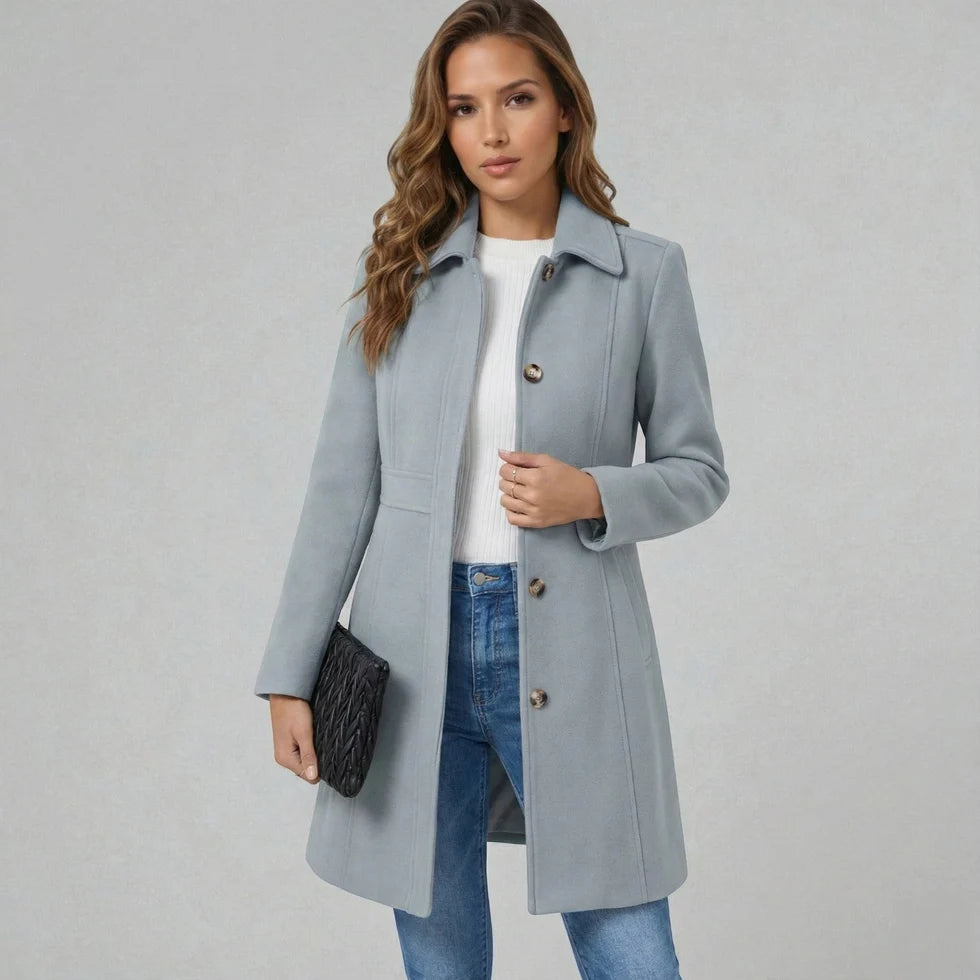 Portia | Women’s Collared Single Breasted Mid Length Coat