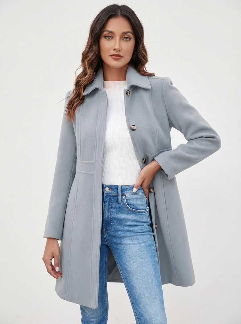 Portia | Women’s Collared Single Breasted Mid Length Coat