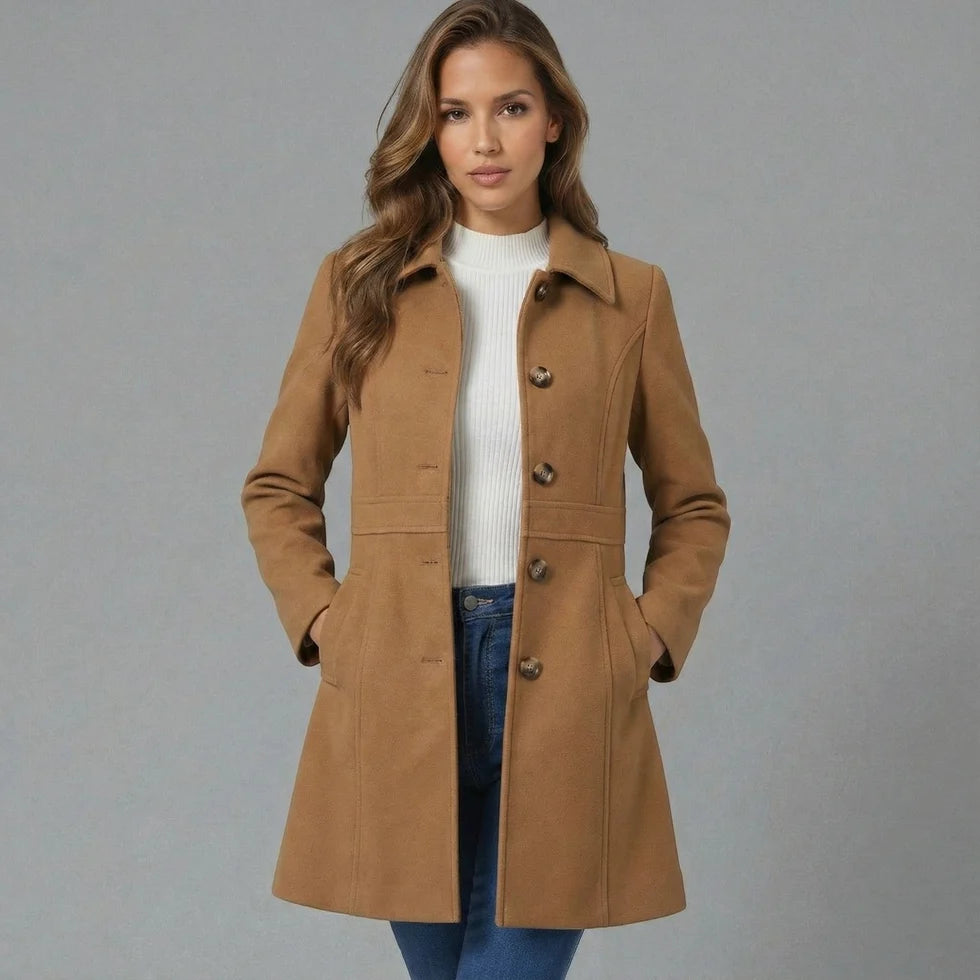 Portia | Women’s Collared Single Breasted Mid Length Coat
