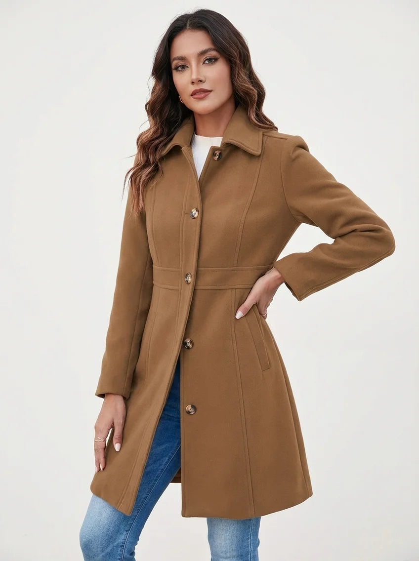 Portia | Women’s Collared Single Breasted Mid Length Coat