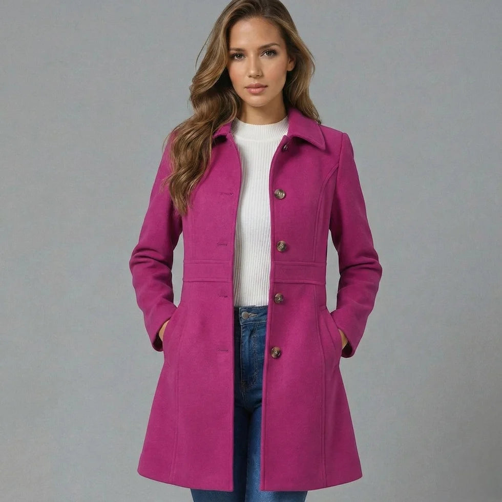 Portia | Women’s Collared Single Breasted Mid Length Coat