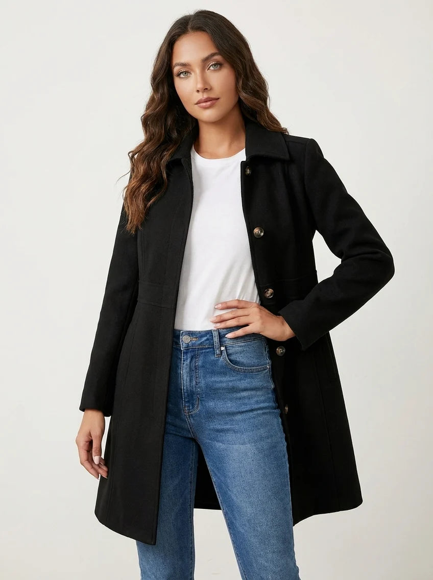 Portia | Women’s Collared Single Breasted Mid Length Coat