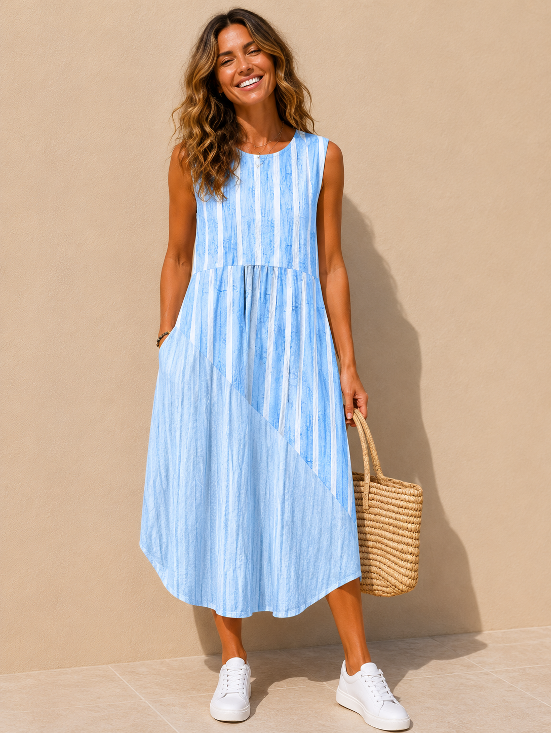Priscilla | Women's Tiered Sleeveless Summer Midi Dress