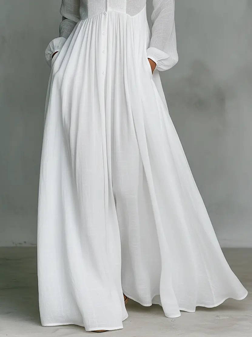 Rachelle | Women's Long Sleeve Button Front Collared Maxi Dress