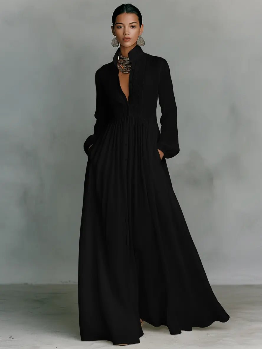 Rachelle | Women's Long Sleeve Button Front Collared Maxi Dress