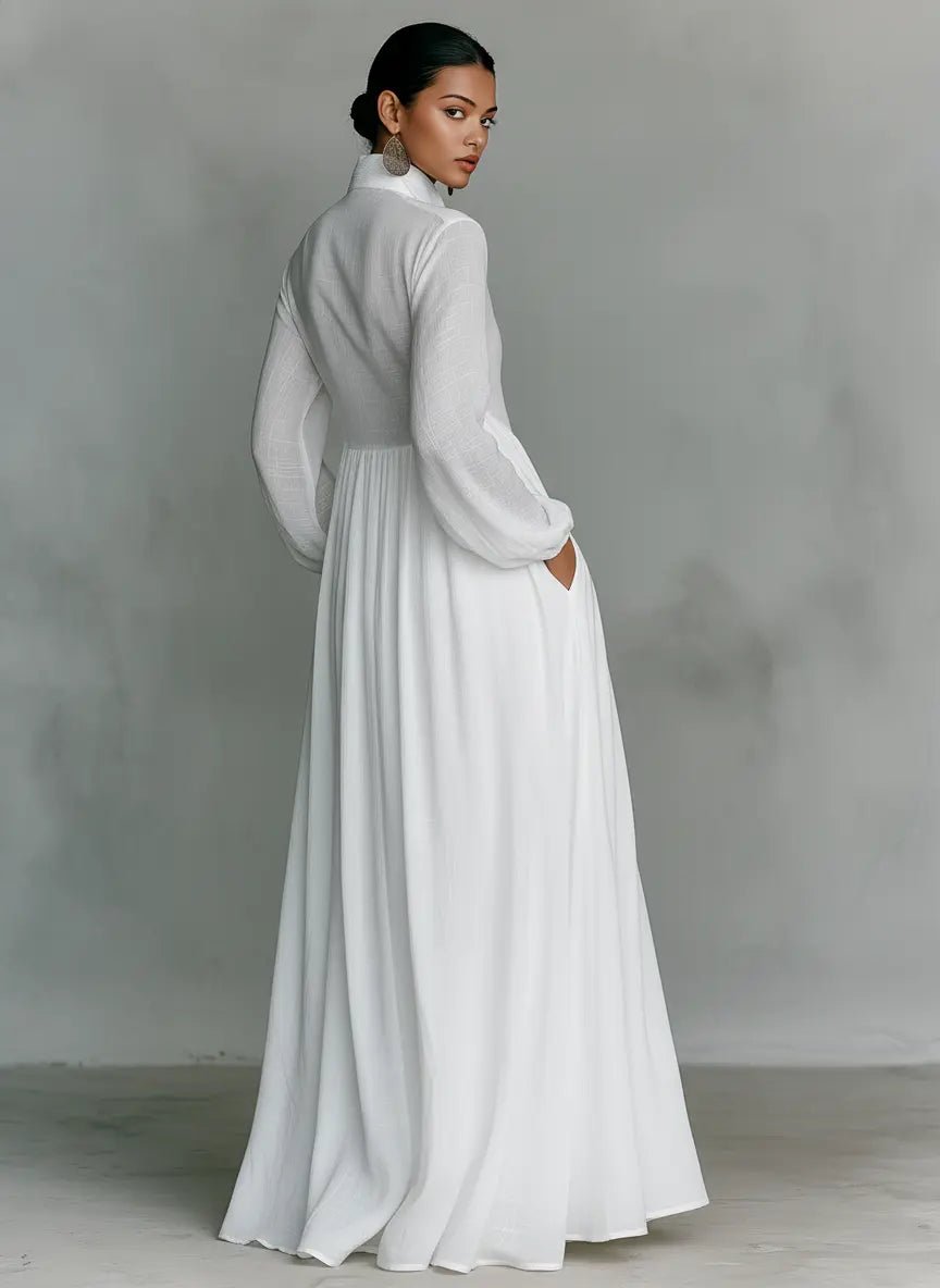 Rachelle | Women's Long Sleeve Button Front Collared Maxi Dress