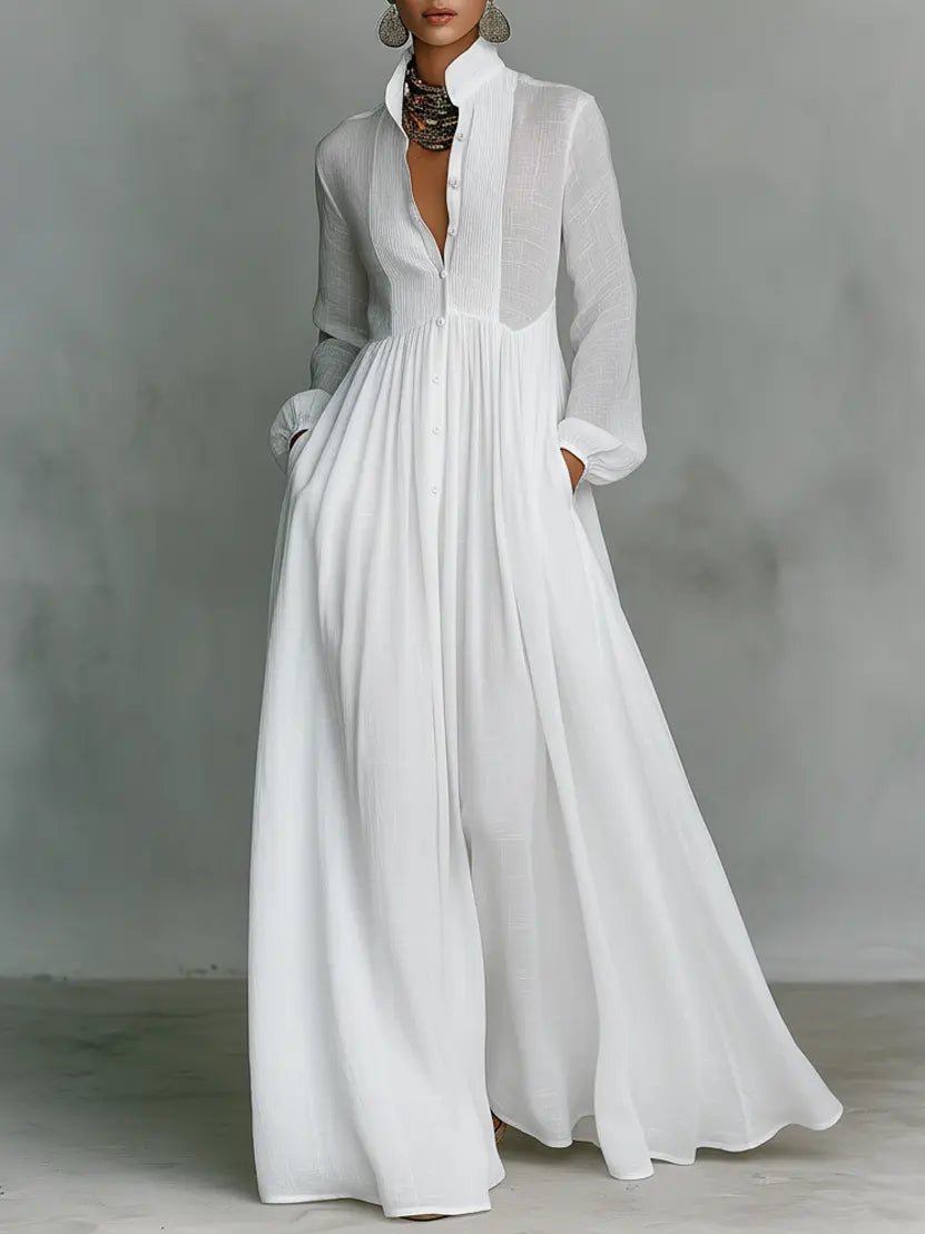 Rachelle | Women's Long Sleeve Button Front Collared Maxi Dress