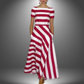 Raquel | Women's Striped Boat Neck Short Sleeve Midi Dress