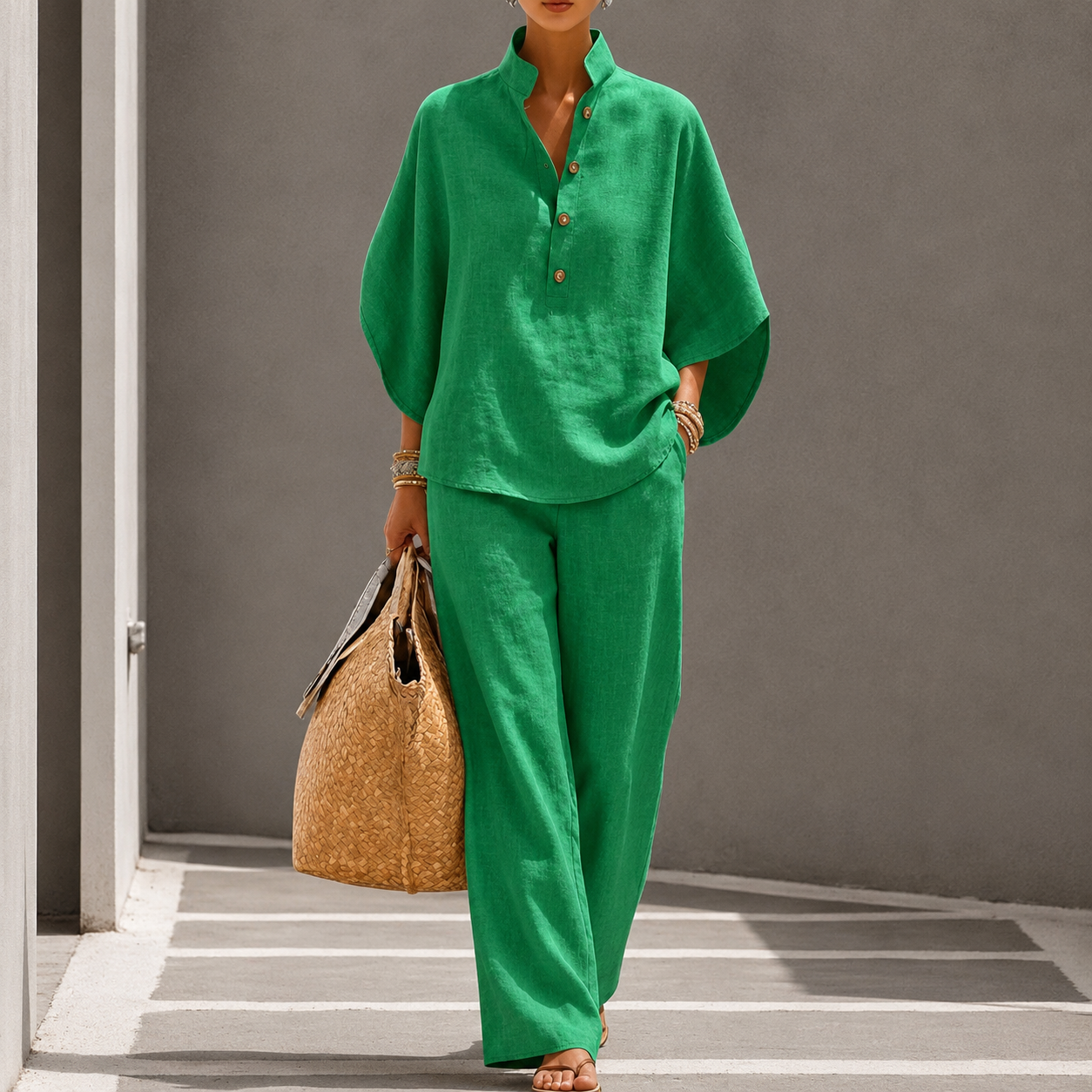 Reagan | Women's Button Front Wide Leg Two Piece Matching Set