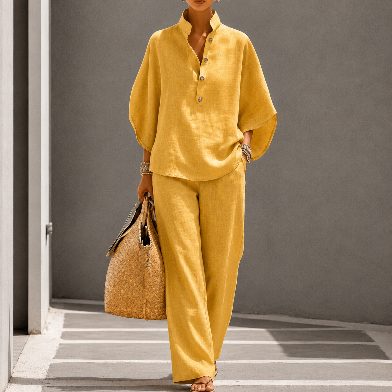 Reagan | Women's Button Front Wide Leg Two Piece Matching Set
