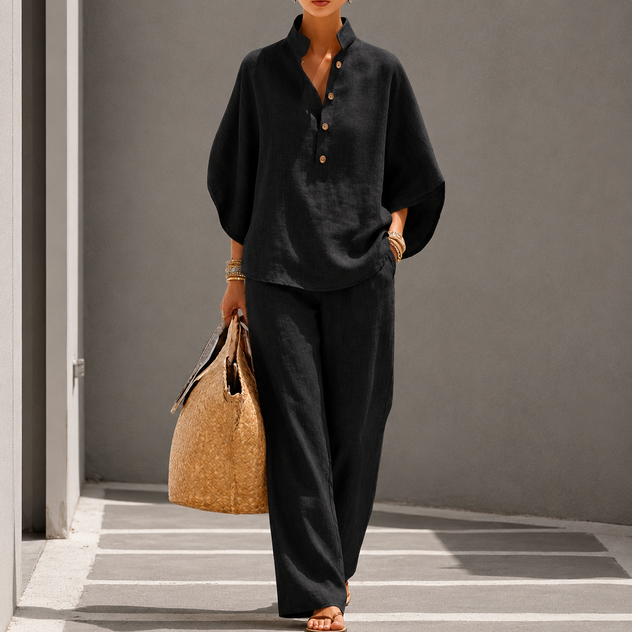 Reagan | Women's Button Front Wide Leg Two Piece Matching Set