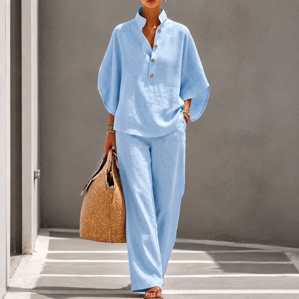 Reagan | Women's Button Front Wide Leg Two Piece Matching Set