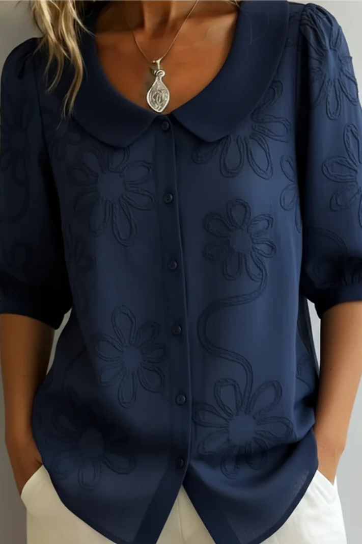 Regina | Women's Floral Pattern Button Front Collared Blouse
