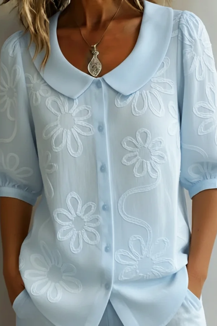 Regina | Women's Floral Pattern Button Front Collared Blouse