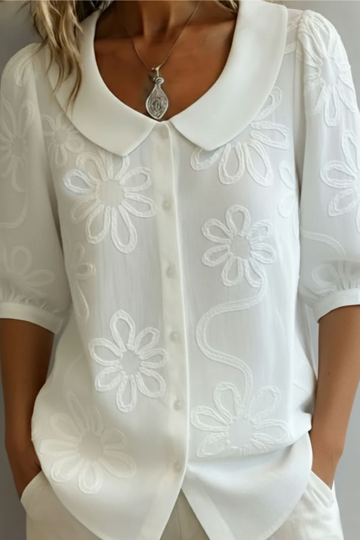 Regina | Women's Floral Pattern Button Front Collared Blouse