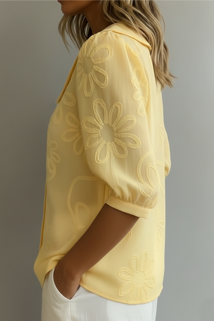Regina | Women's Floral Pattern Button Front Collared Blouse