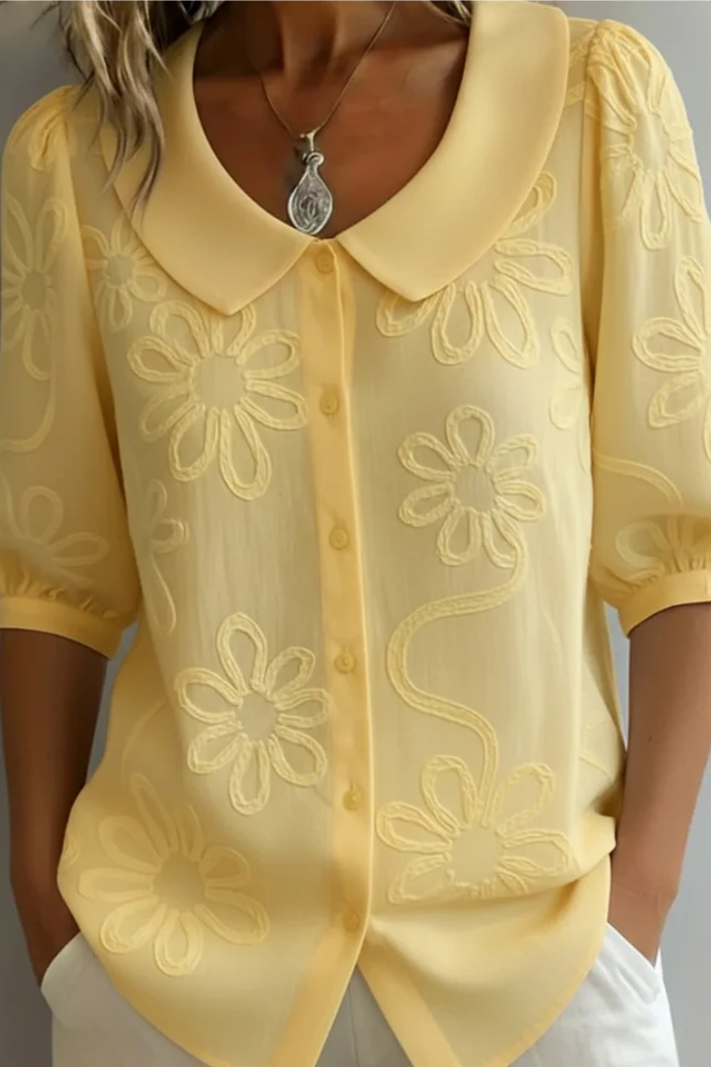Regina | Women's Floral Pattern Button Front Collared Blouse