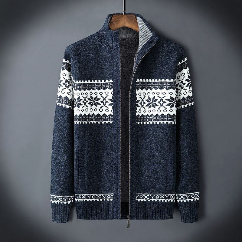 Reginald | Men’s Patterned Zip Front High Collar Long Sleeve Cardigan