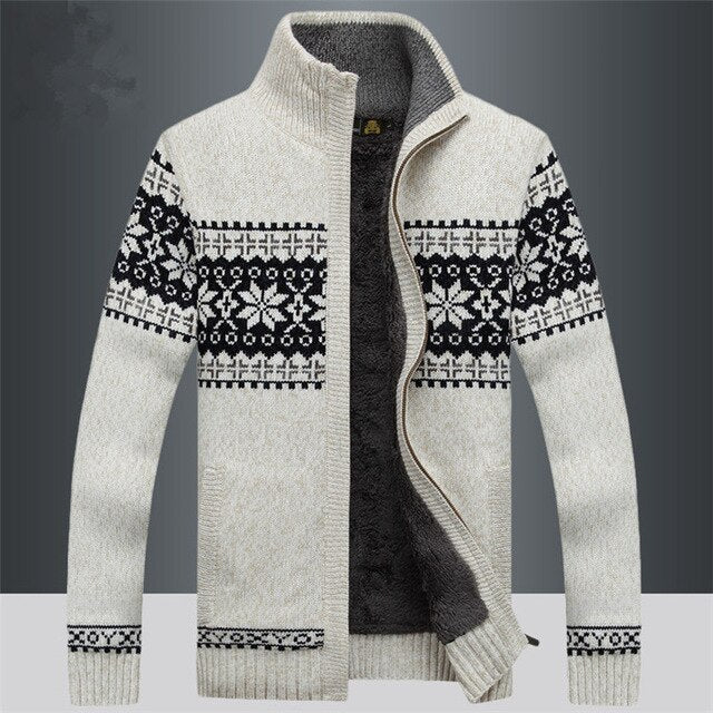 Reginald | Men’s Patterned Zip Front High Collar Long Sleeve Cardigan