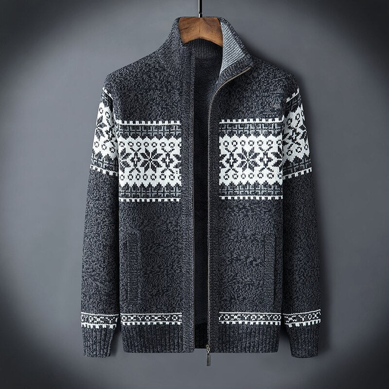 Reginald | Men’s Patterned Zip Front High Collar Long Sleeve Cardigan