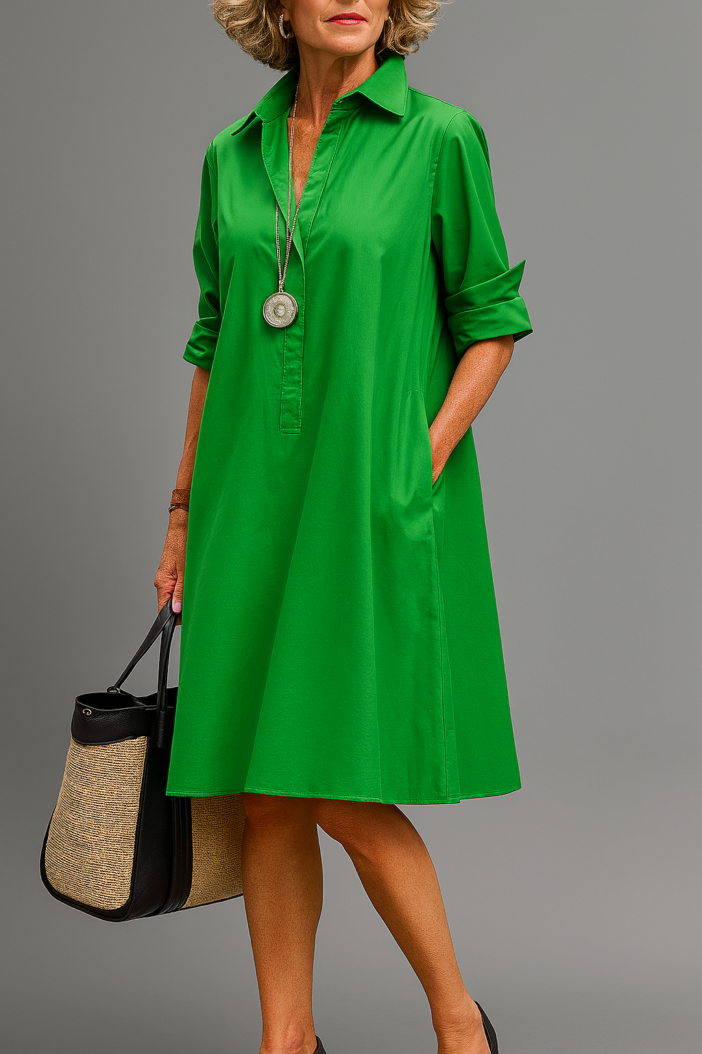 Renata | Women's Collared Side Pocket Summer Knee Length Dress