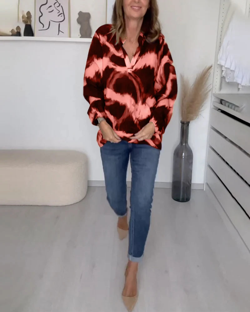 Renee | Women’s Long Sleeve V Neck Printed Blouse