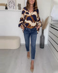 Renee | Women’s Long Sleeve V Neck Printed Blouse