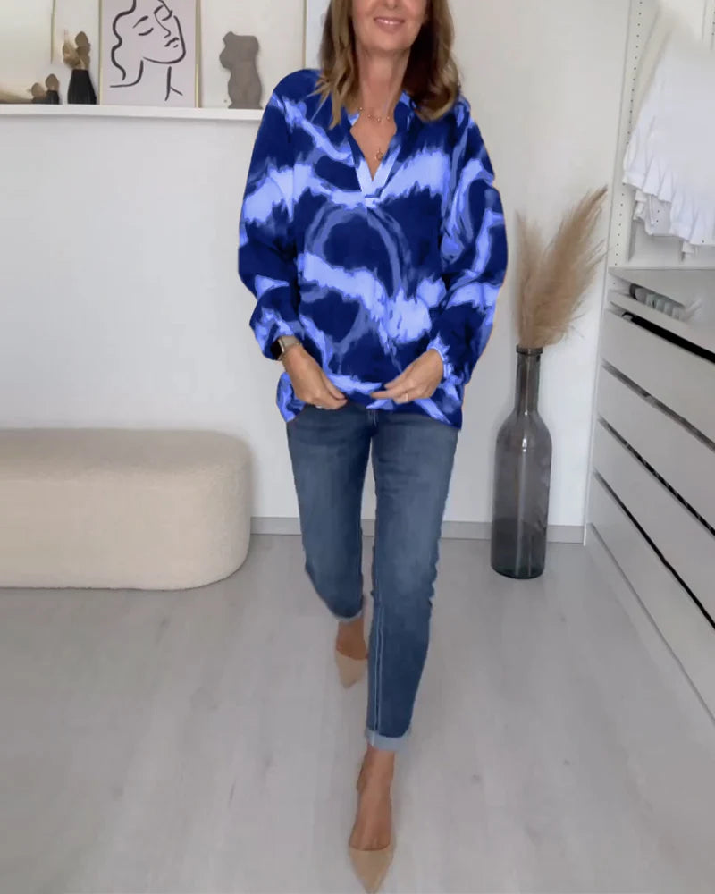 Renee | Women’s Long Sleeve V Neck Printed Blouse