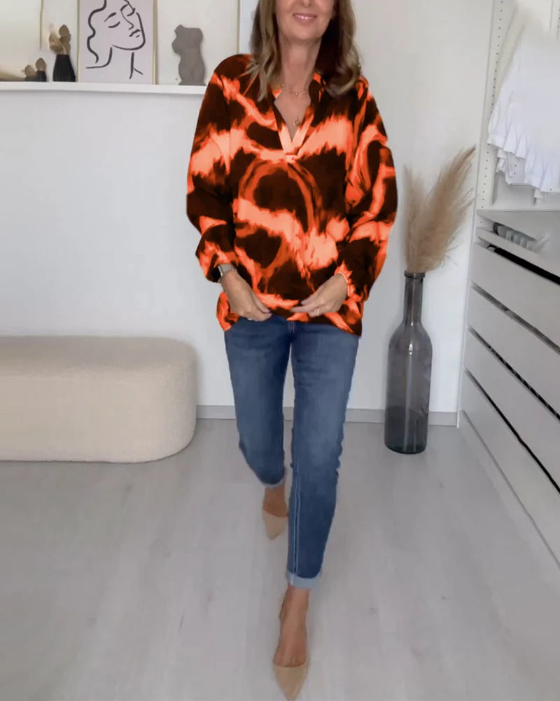 Renee | Women’s Long Sleeve V Neck Printed Blouse