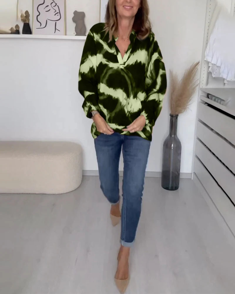 Renee | Women’s Long Sleeve V Neck Printed Blouse