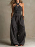 Rhonda | Women's Sleeveless Wide Leg Pockets Jumpsuit