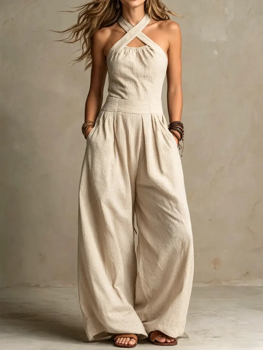 Rhonda | Women's Sleeveless Wide Leg Pockets Jumpsuit