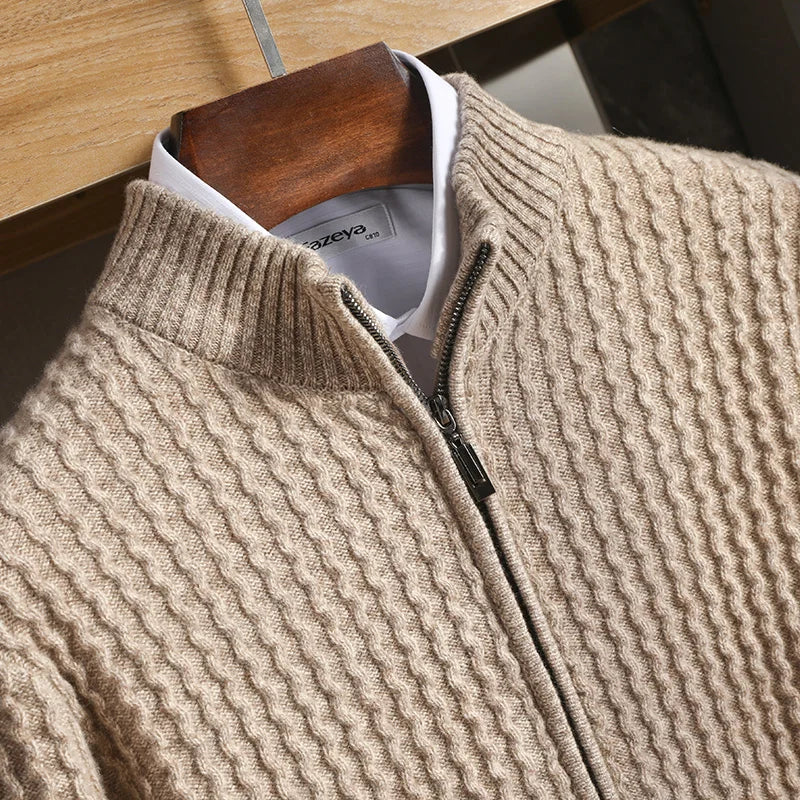 Ricardo | Men’s High Collar Zip Front Textured Knit Cardigan