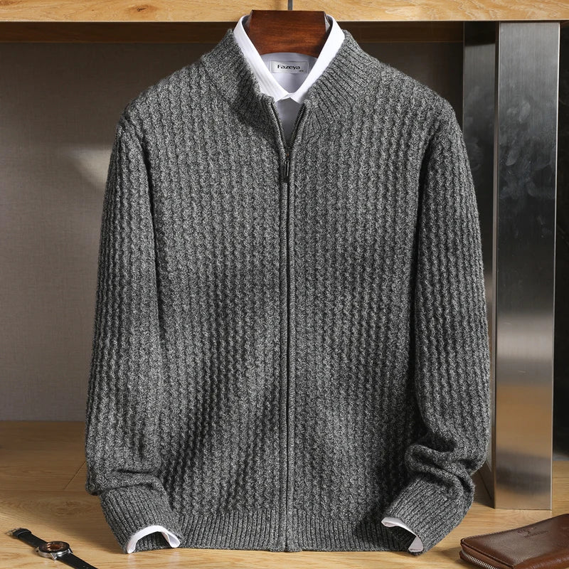 Ricardo | Men’s High Collar Zip Front Textured Knit Cardigan
