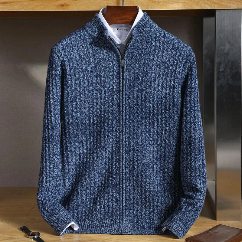 Ricardo | Men’s High Collar Zip Front Textured Knit Cardigan