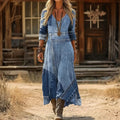 Riley | Women’s Long Sleeve V Neck Denim Summer Dress